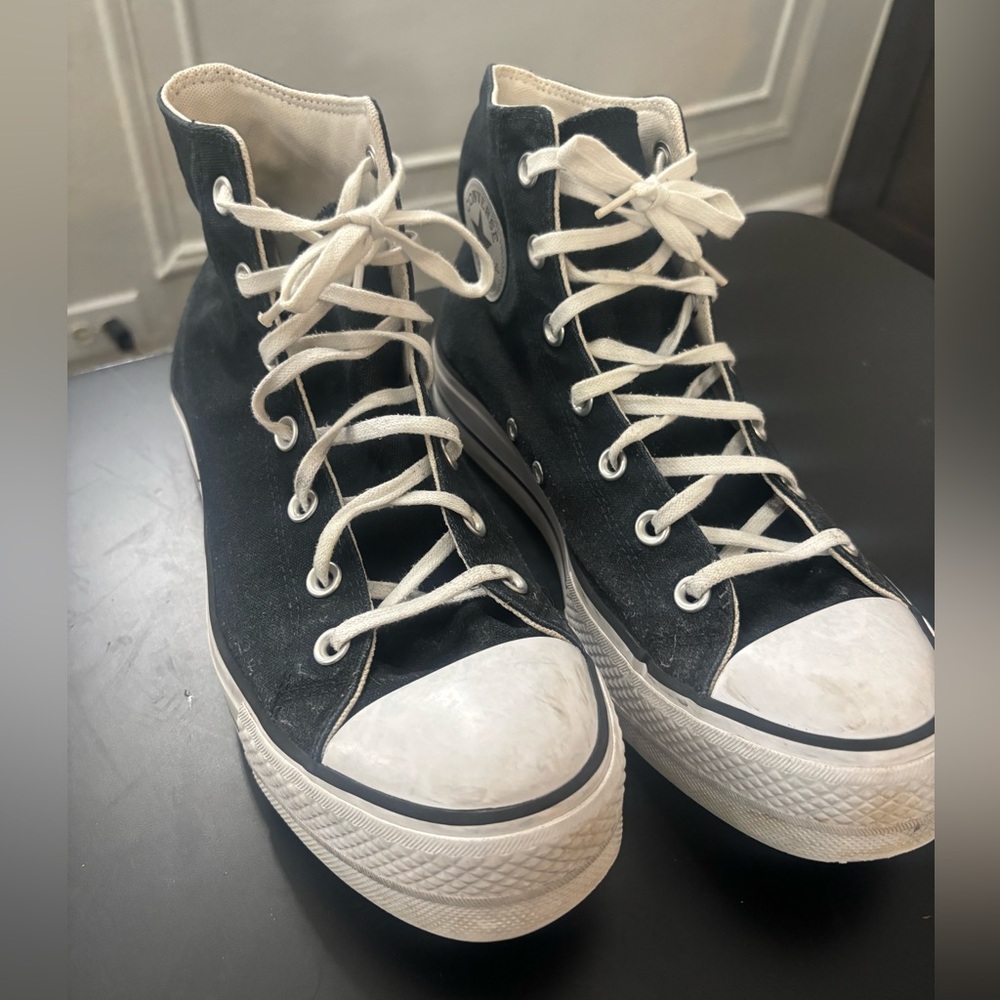 Black Converse High-Top Platform Sneakers White Soles Women’s 11